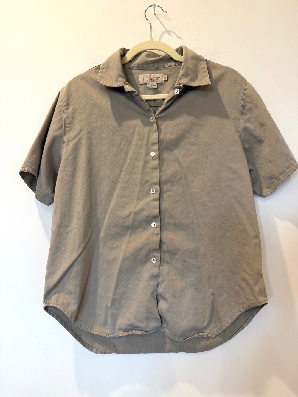 Vtg 90's J Crew Oarsman 100% cotton short sleeve button down shirt Sz 14 Tan